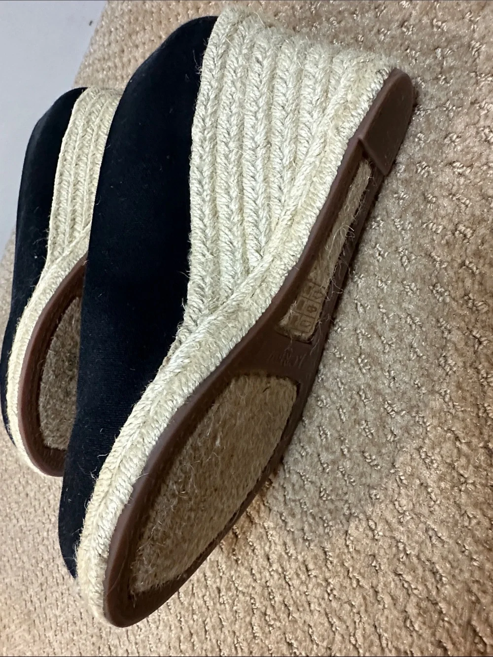 J.Crew Black Canvas Espadrille Wedge Pumps Size - Picture 3 of 3